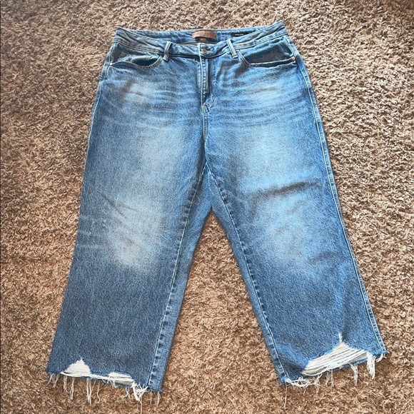 Judy Blue Light Blue Cropped Wide Leg Distressed Jeans 18W - Picture 1 of 5